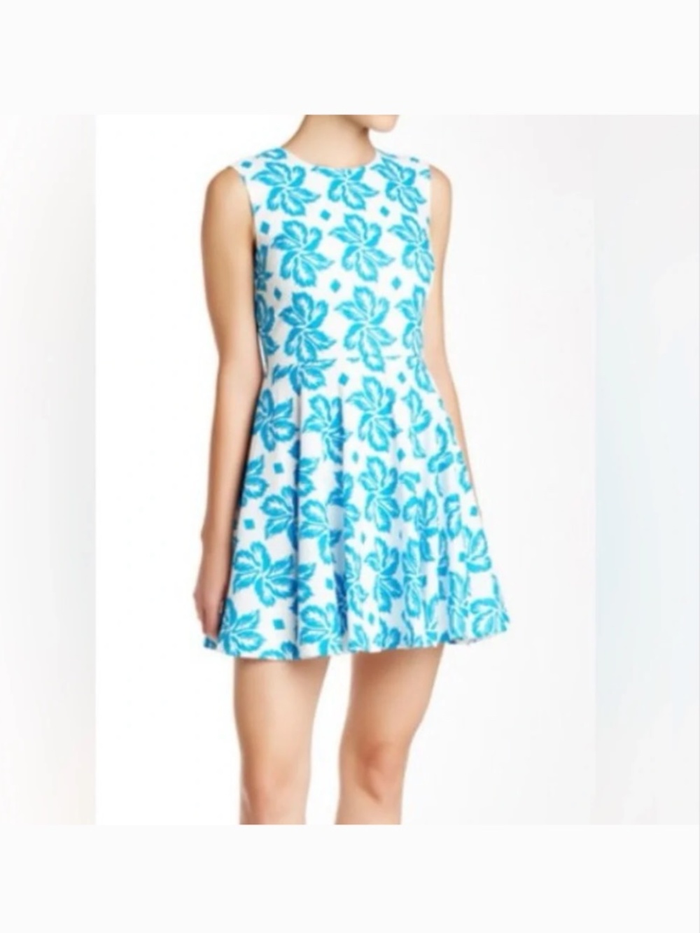 Diane von Furstenberg DVF Jeannie Fit Flare Teal White Dress 8 RARE - Picture 3 of 7